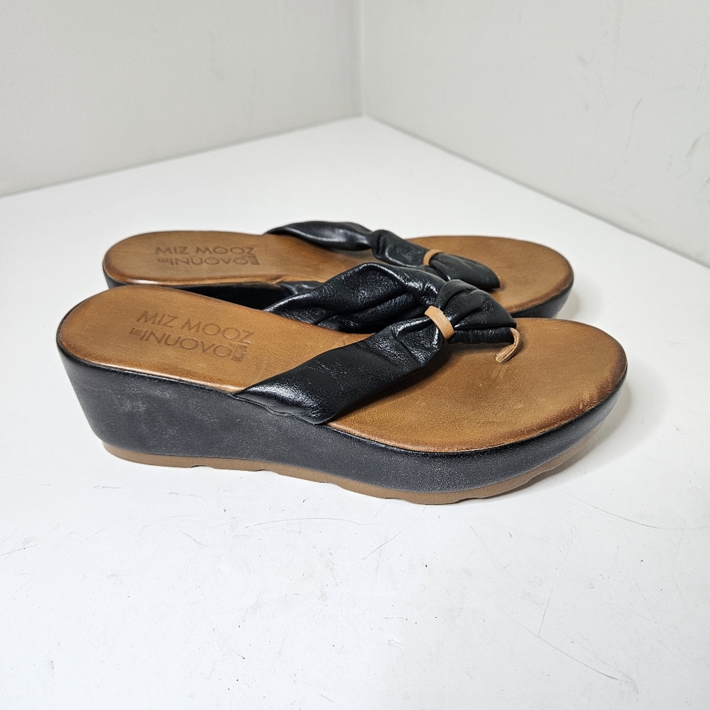 Miz Mooz Inuovo Leather Platform Sandals Brown Black Thong Flip Flop 38 8
